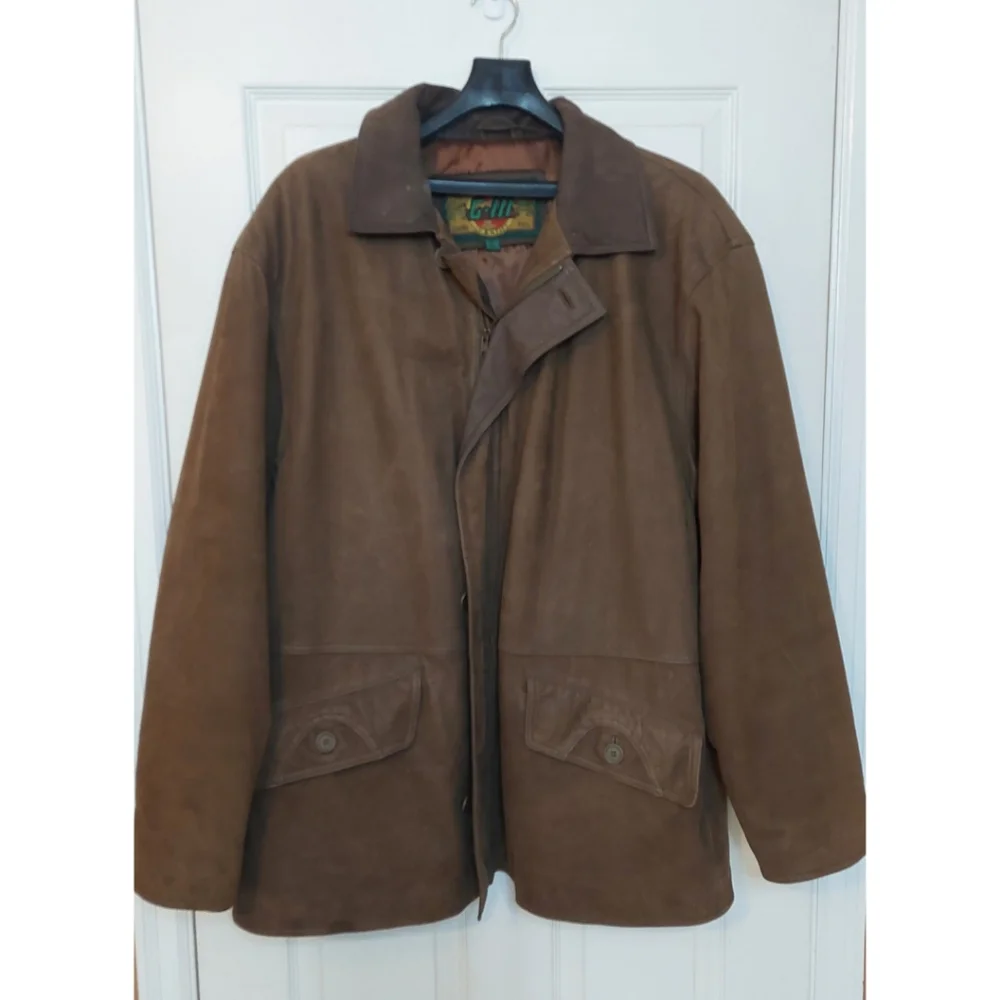 G III Vintage 90s Brown Suede Leather Bomber Jacket Heavyweight Lined Size XL